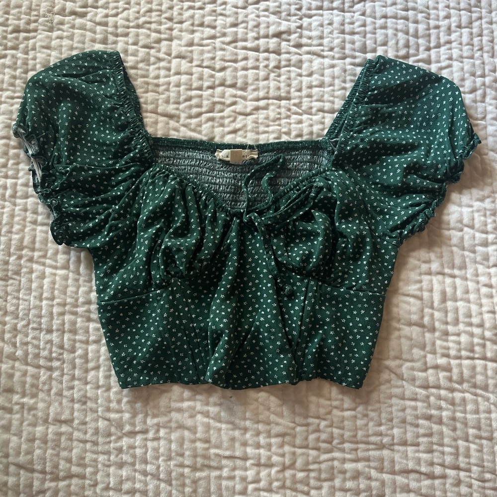 Green with white floral detailing crop top